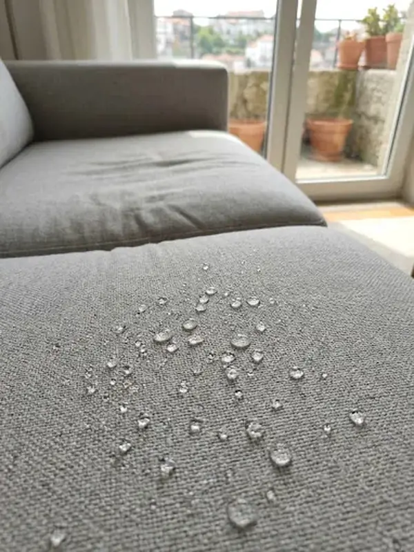 Tecido de sofá: sem e com proteção, depois